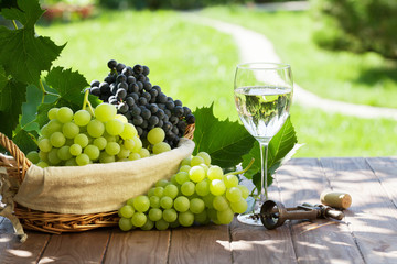 Wall Mural - White wine glass, red and white grape