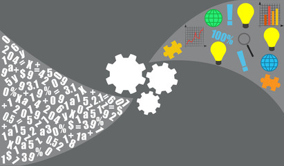 Vector concept illustrating the idea of analytics; depicting how raw data is processed to produce actionable information