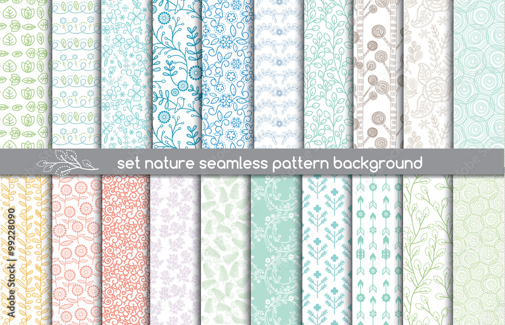 set nature seamless patterns.pattern swatches included for illustrator user, pattern swatches included in file, for your convenient use. - obrazy, fototapety, plakaty 