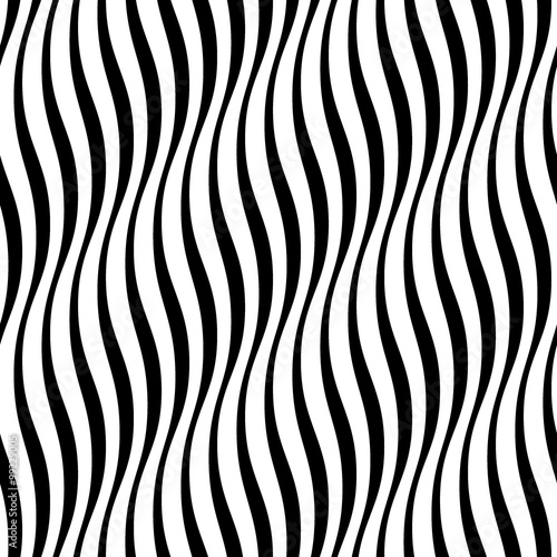 Fototapeta na wymiar Wavy stripes seamless pattern 3D. Abstract fashion volume texture. Geometric monochrome template. Graphic style for wallpaper, wrapping, fabric, background design, apparel, print production. Vector