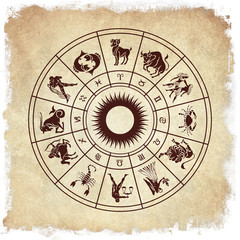 Wall Mural - Horoscope wheel of zodiac signs