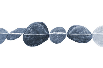 Horizontal line of stones, isolated on white background
