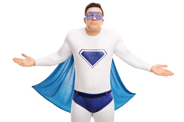 Poster - Confused superhero with a blue cape