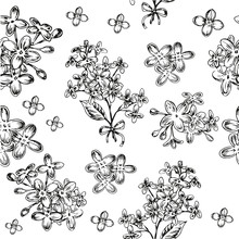 Hand Drawn Sketch Lilac Flowers Seamless Pattern