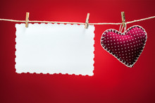 Colorful Fabric Hearts On Red Backgrounds