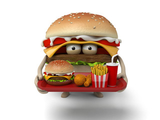 The 3d hamburger and a set of packages