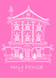 Pretty lace doll house on pink background