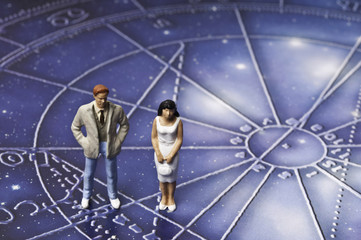 Wall Mural - astrology chart with couple figurines, concept for astrology and love