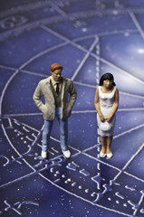 Wall Mural - astrology chart with couple figurines, concept for astrology and love