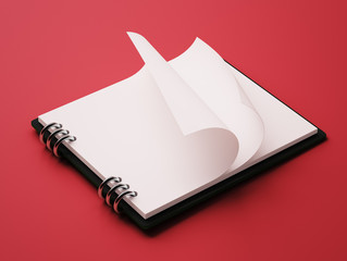 Wall Mural - Blank White Paper Notepad isolated on red background