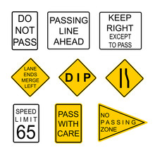 Set Of Road Signs. USA. Road Symbols. Vector Icon.