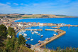 Aerial view of harbour at Stonehaven bay, Aberdeenshire, Scotland