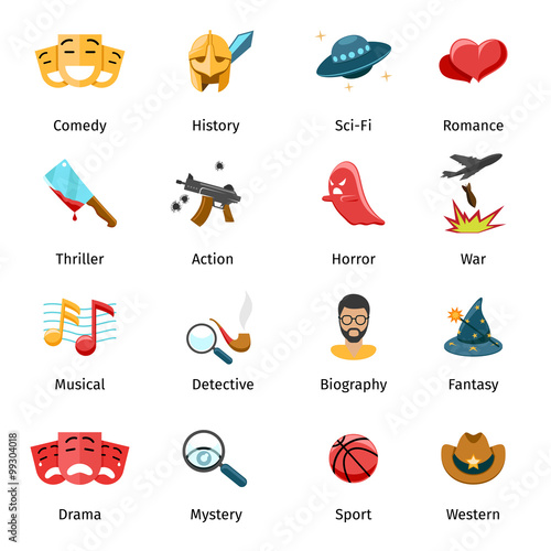 Fotomural Flat movie genres vector icons