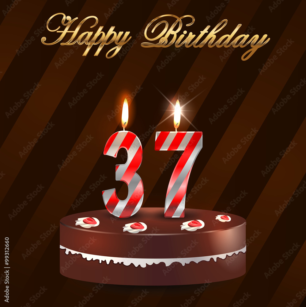 37 year Happy Birthday Card with cake and candles, 37th birthday ...