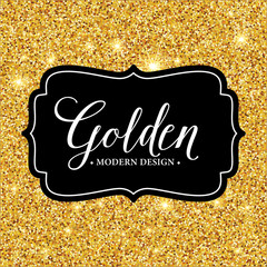 Wall Mural - Vector label frame silhouette on the gold glitter background. Vector illustration