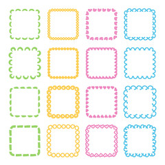 Set of colorful hand drawn frames isolated on white background.