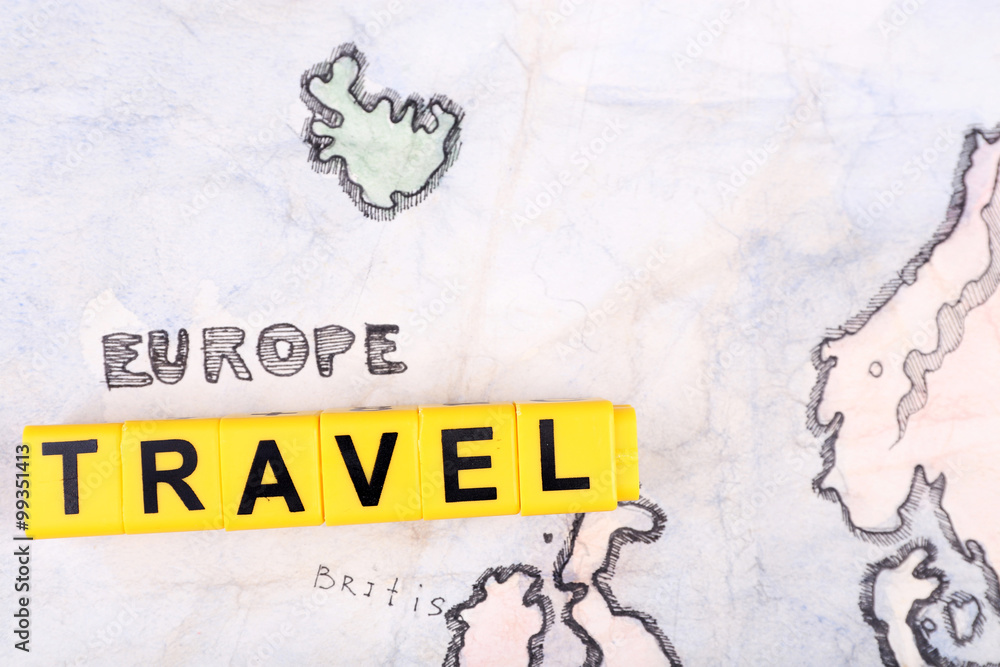 Word Travel on world map background