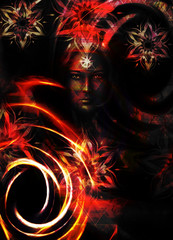 Aufkleber - Beautiful Painting Goddess Woman with ornamental mandala and color abstract background  and desert crackle..