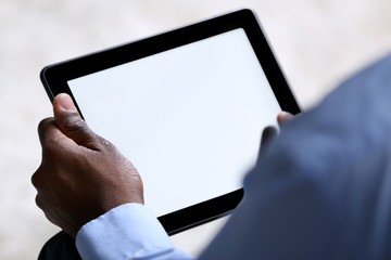 Poster - Male hands with tablet, close up