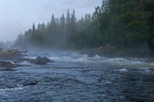 Fog Over Rapids. Early Morning.