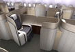 © chesky - Luxurious business class cabin interior with metallic gold partition.  3D rendering image in original design.