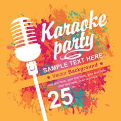 banner with microphone for karaoke parties on the background of colored spots