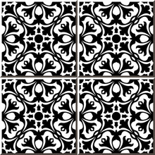 Vintage Seamless Wall Tiles Of Black White Geometry Flower. Moroccan, Portuguese.
