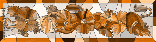 Obraz w ramie Illustration in stained glass style flowers in brown colors