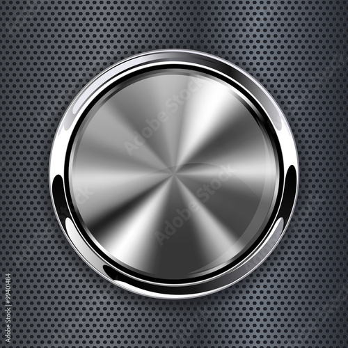 Fotografía Steel round button on metal background, web icon with chrome frame
