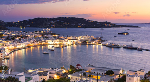 Plakat na zamówienie Mykonos island at evening in Greece, Cyclades
