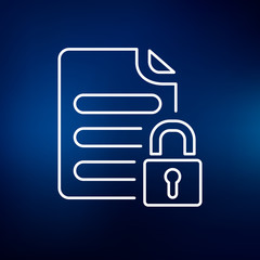 Wall Mural - Password protected document icon. Secure document file sign. locked business file with padlock symbol. Thin line icon on blue background. Vector illustration.