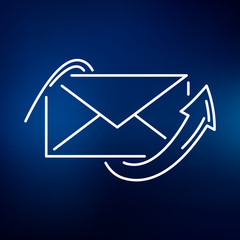 Wall Mural - conceptual email arrow icon. sent mail sign. envelope post symbol. thin line icon on blue background