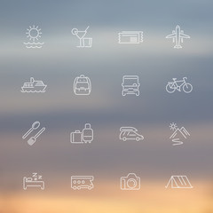 Wall Mural - Travel, tourism, trip, vacation line icons, transparent set, vector illustration