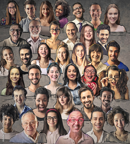 Naklejka dekoracyjna Mosaic of smiling people