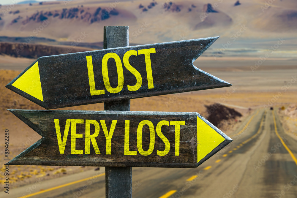Lost - Very Lost signpost in a desert background - obrazy, fototapety, plakaty 