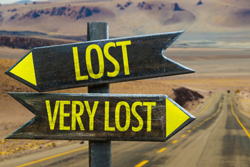 lost - very lost signpost in a desert background