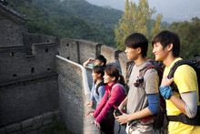Young People Go Hiking On The Great Wall