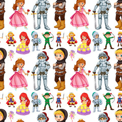 Wall Mural - Seamless fairytales characters with prince and princess