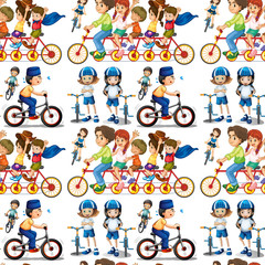 Wall Mural - Seamless people riding bike