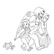 © stock_santa - Graphic sketch of immigrant family: mother, father and little boy. Refugees family isolated, vector illustration.