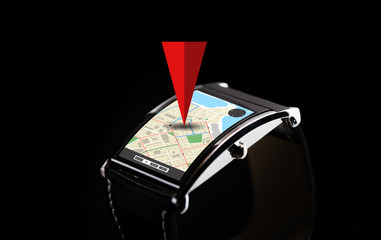 close up of black smart watch with gps navigator