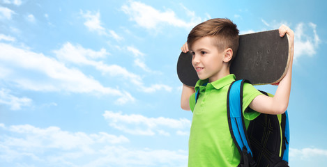 Wall Mural - happy student boy with backpack and skateboard