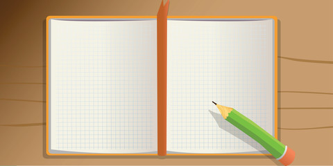 cartoon vector illustration of a book and pencil