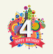 Happy birthday 4 year greeting card poster color