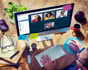 Wall Mural - video call facetime chatting communication concept