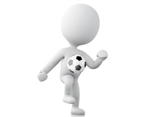 3d white people, soccer player with ball.