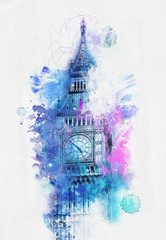 Fototapete - Colorful watercolor of Big Ben , London