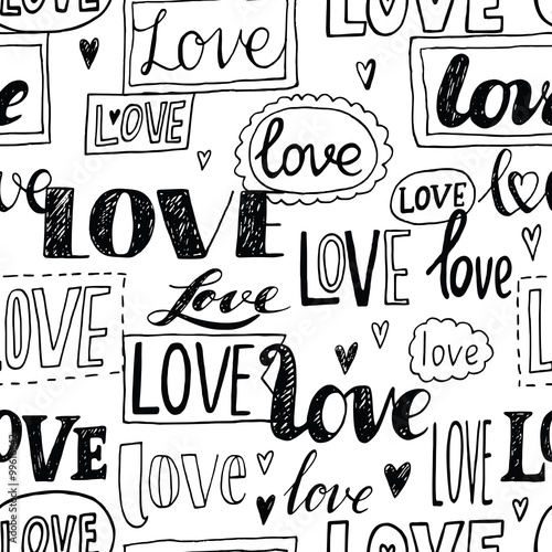 Cotton fabric LOVE. Romantic seamless pattern.