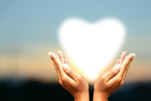 Human Hands Protect The Heart Sky Background