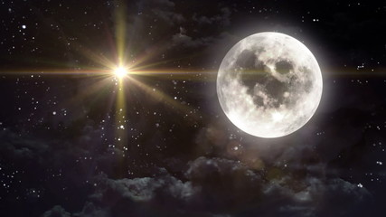 Wall Mural - starry star night with moon in cloudscape